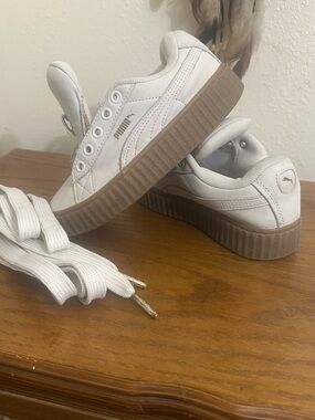Puma White o cream.             Leather Platform Sneakers with Gum-Style Sole